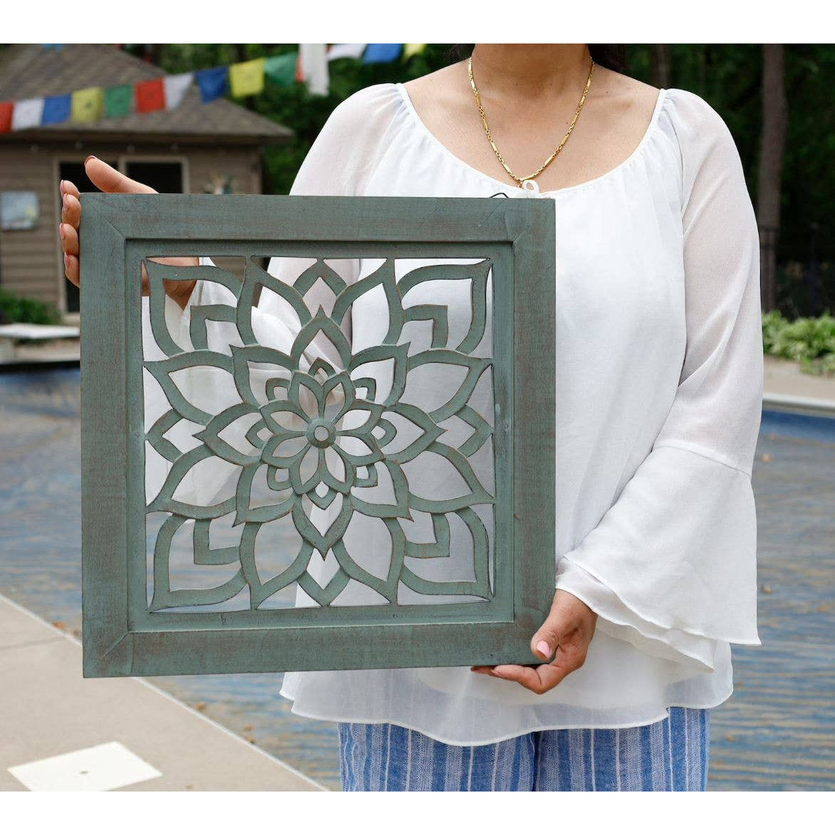 Handcrafted Large Lotus Wooden Wall Panel For Home Decor