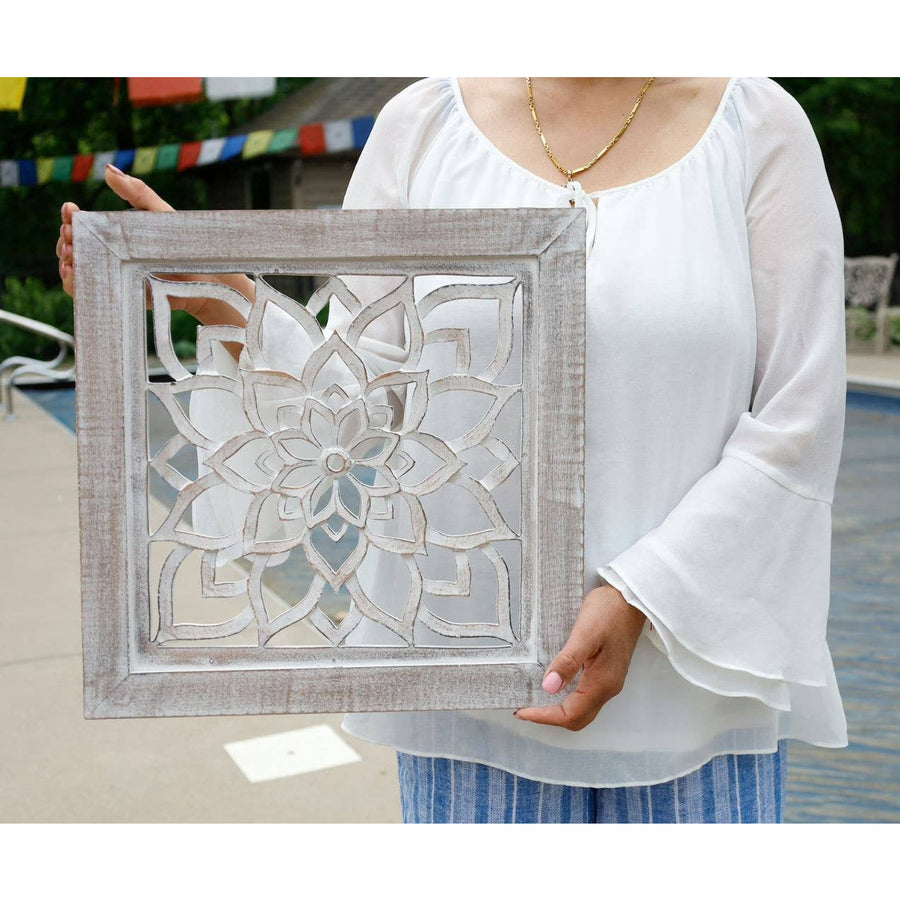 Handcrafted Large Lotus Wooden Wall Panel For Home Decor