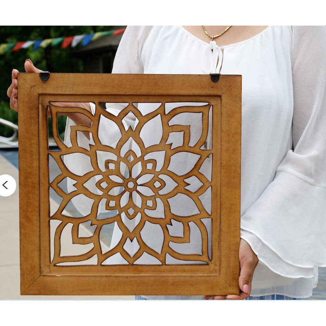 Handcrafted Large Lotus Wooden Wall Panel For Home Decor