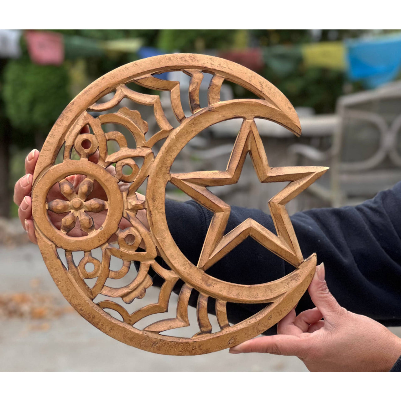 Handcrafted Wooden Celestial Star Moon Wall Décor Hanging