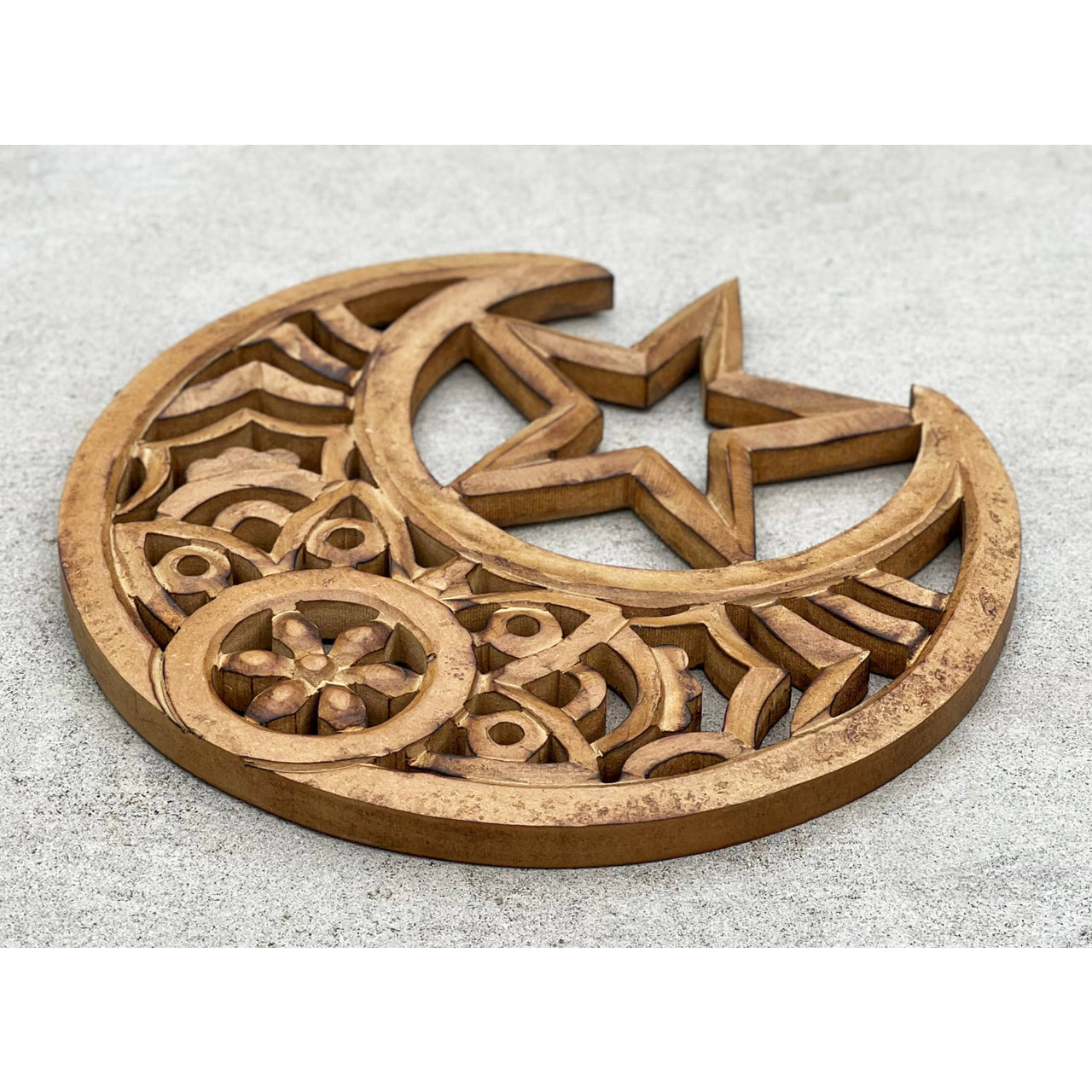 Handcrafted Wooden Celestial Star Moon Wall Décor Hanging