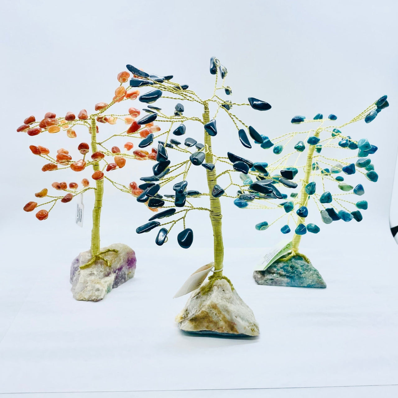 Handmade Gemstone Tree #X004 featuring three small trees adorned with colorful stones