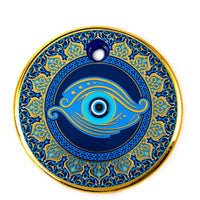 Thumbnail for Handmade Gold Evil Eye Wall Hanging features a mystical blue and gold medallion