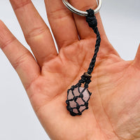 Handmade macrame pink rose quartz keychain BC0418