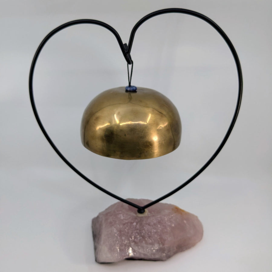 Heart-Shaped Bell Stand with Brass Dome and Amethyst Base for Hanging Singing Bowl