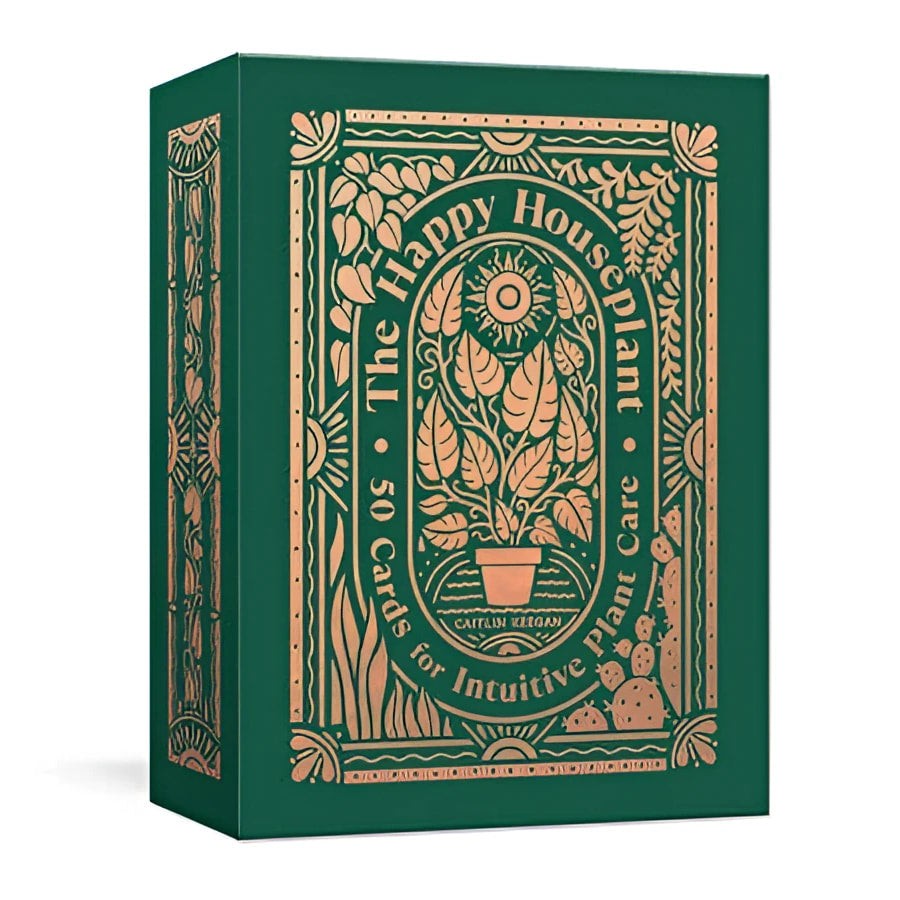 Green box with gold Art Nouveau sunflower design from The Happy Houseplant Deck #LV4396