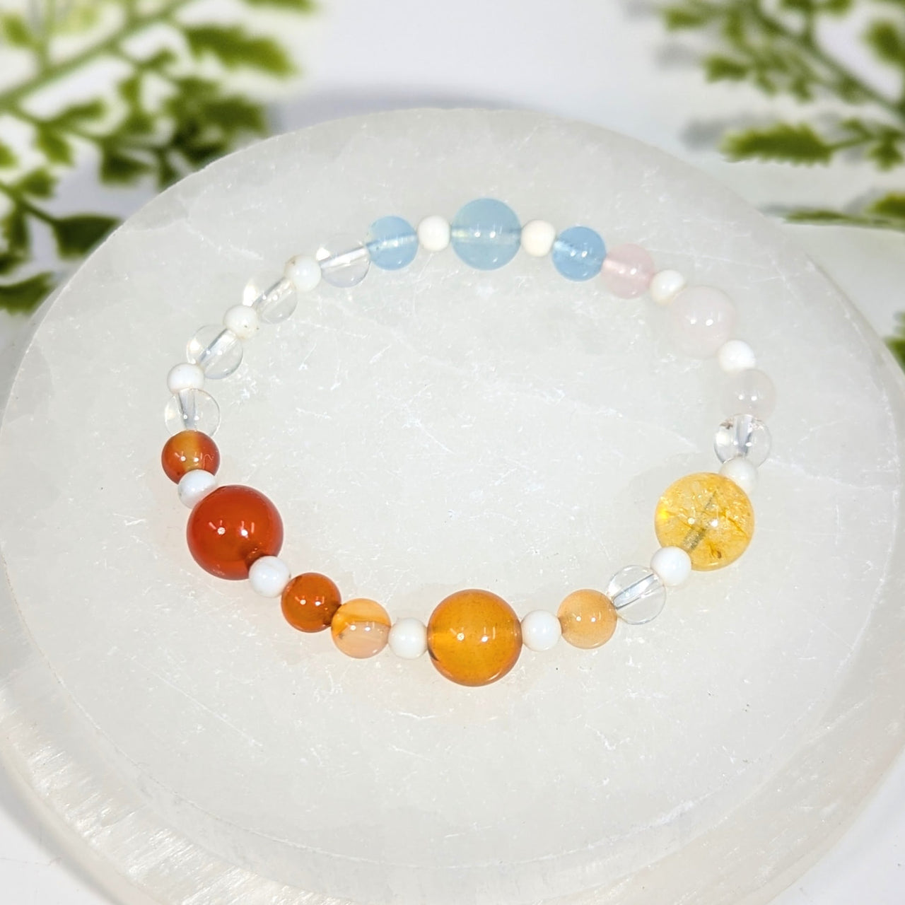 Happy Vibes 7 inch multi stone bracelet with colorful gemstones and crystals separated by small white beads jewelry