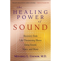 The healing power of sound book cover with warm gradient and purple and gold text for jewelry and crystal healing