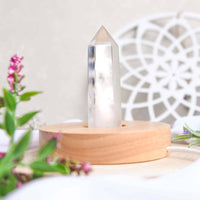 Clear quartz crystal point on wooden base for Healing Quartz Lamp LV9548