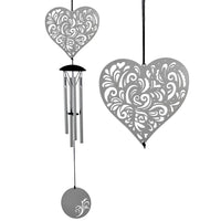 Heart Flourish Chime Woodstock FLHE silver wind chime with floral cutouts