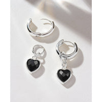 Heart’s Accelerated Huggie Hoop Earring Silver - Obsidian