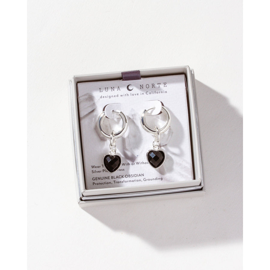 Heart’s Accelerated Huggie Hoop Earring Silver - Obsidian