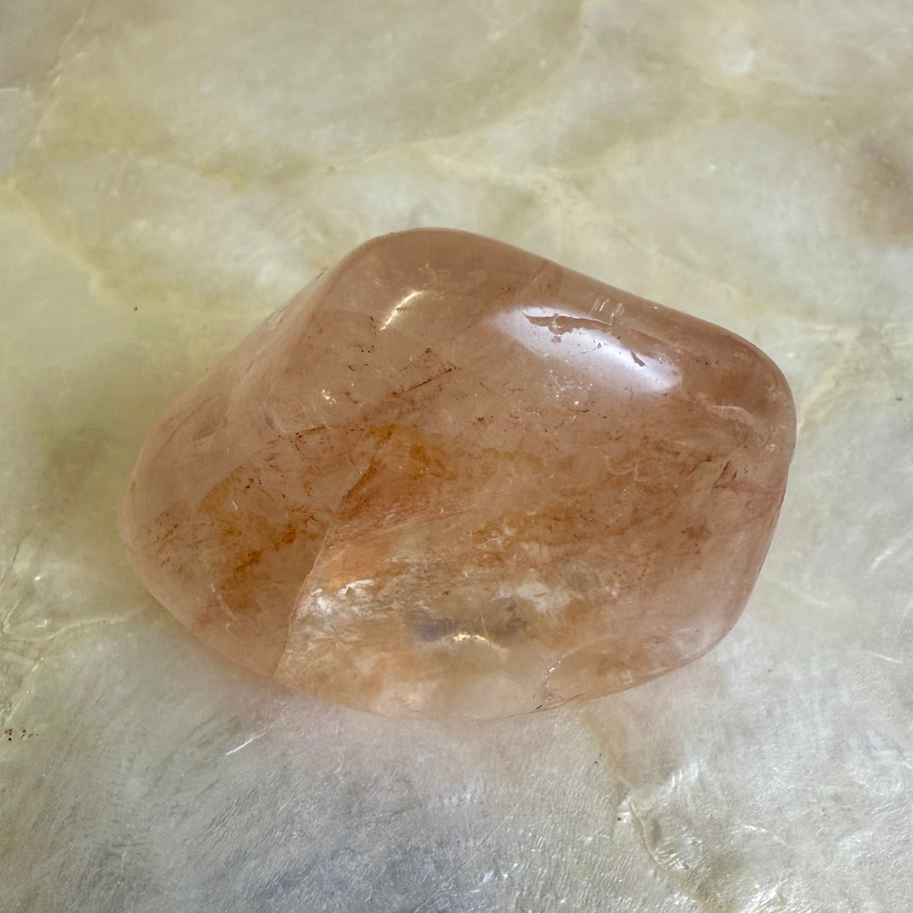 Polished peach hematoid quartz red pebble stone LV1992 with inclusions