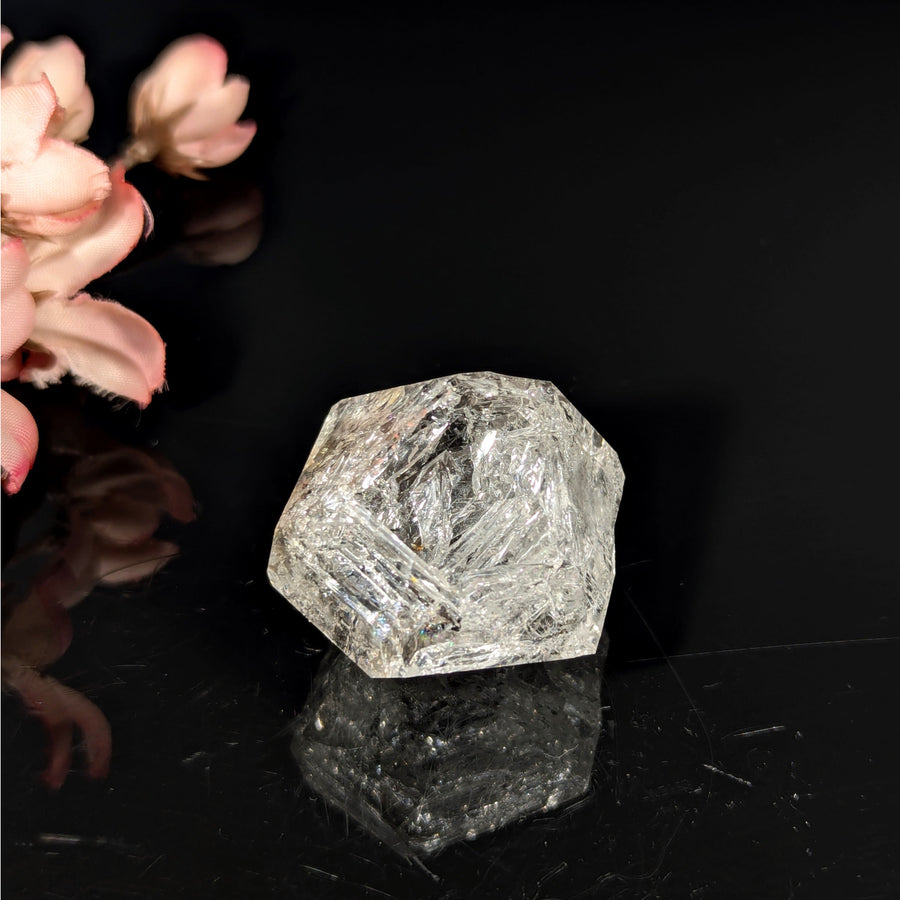 Translucent multifaceted Herkimer Diamond crystal specimen, 1.5 inches, clear skeletal form