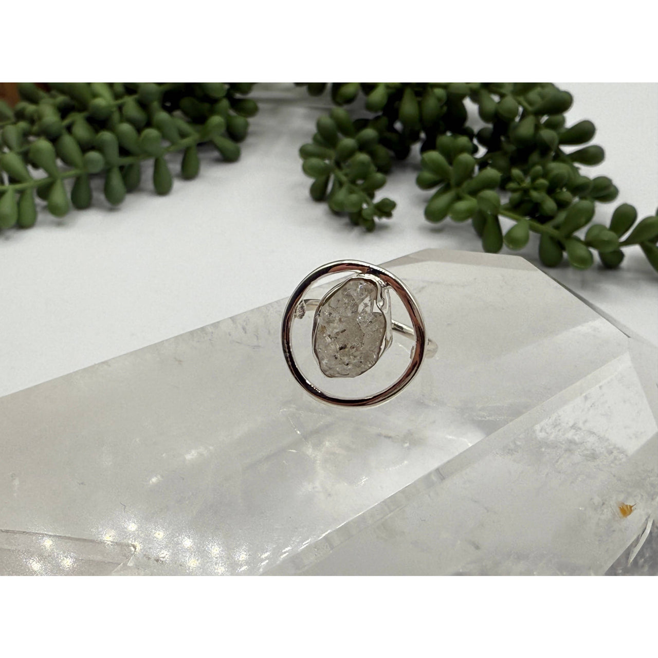 Herkimer Diamond Rough Gemstone Sterling Silver Coin Ring LV9500