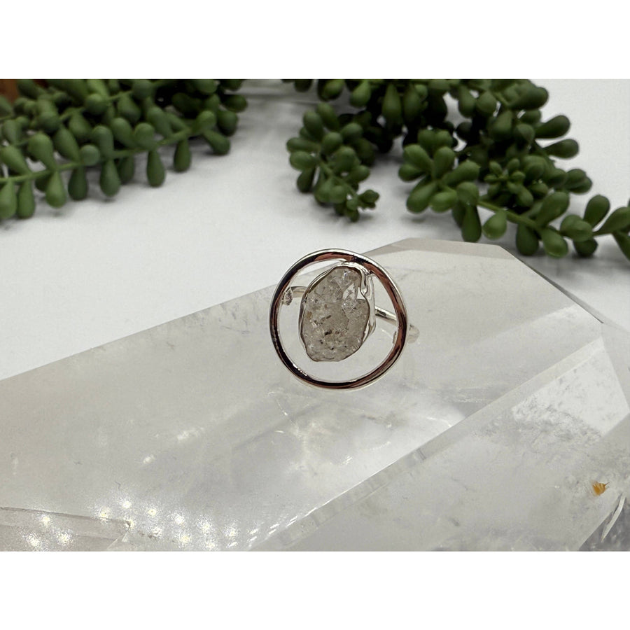 Herkimer Diamond Rough Gemstone Sterling Silver Coin Ring LV9500