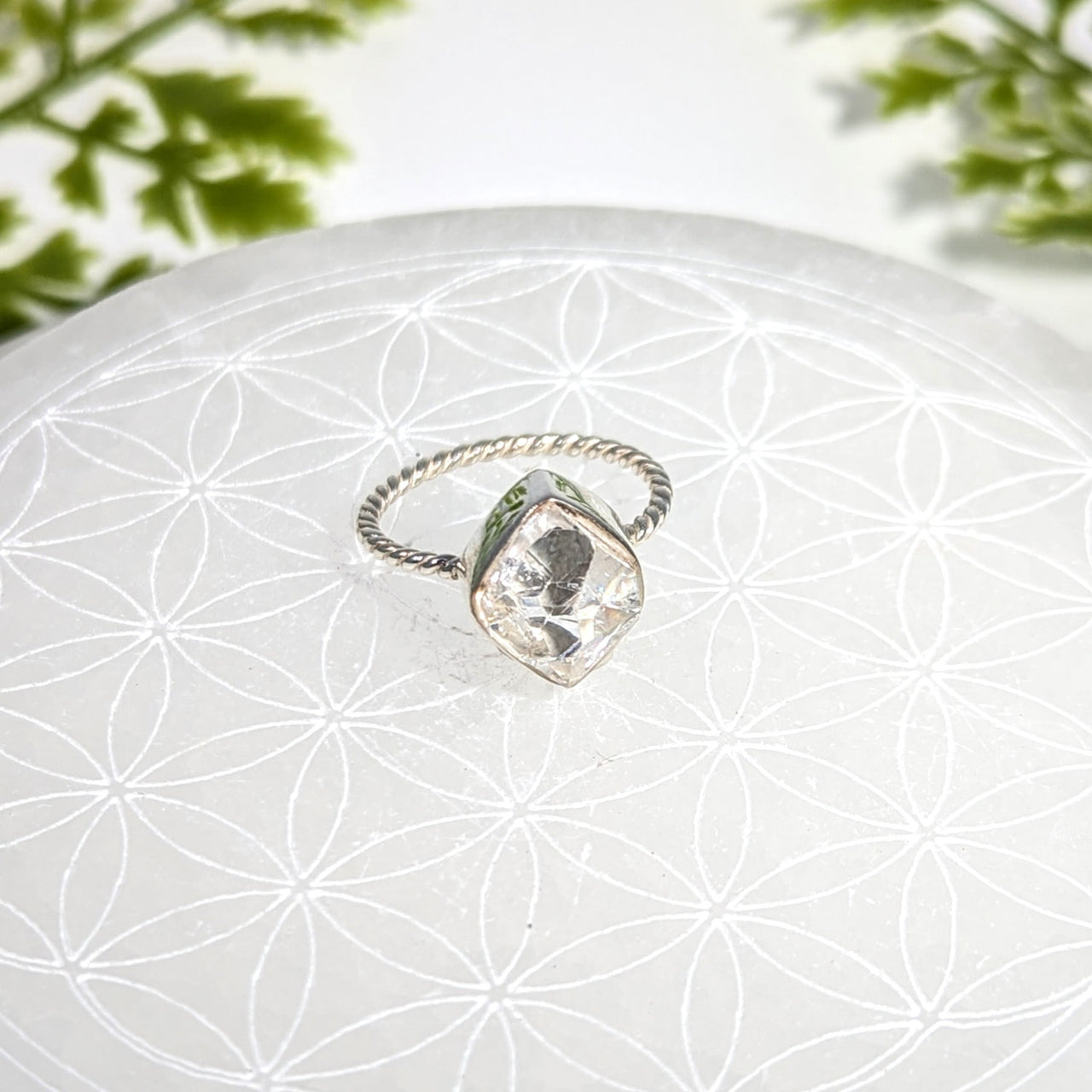 Herkimer Diamond Sz 7.75 XL Stone Twist Band Ring #BC1079 silver ring