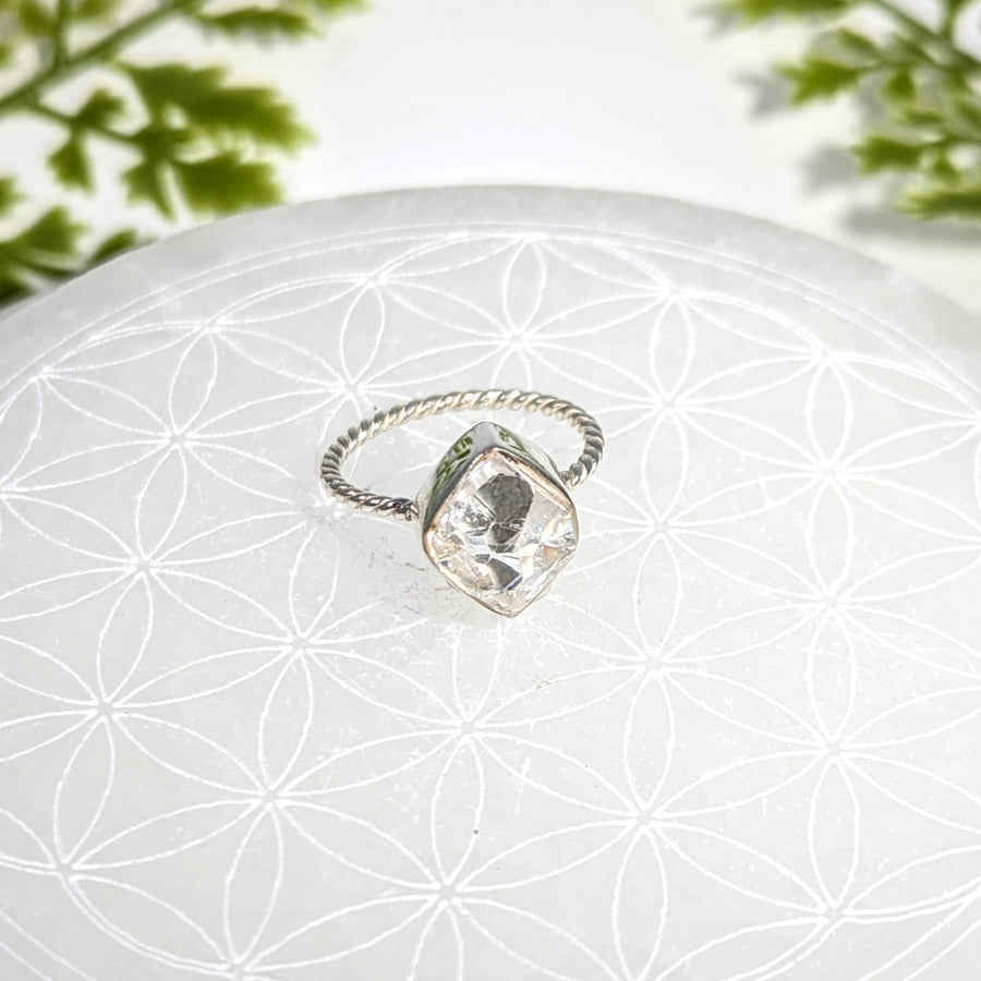 Herkimer Diamond Sz 7.75 XL Stone Twist Band Ring #BC1079 silver ring