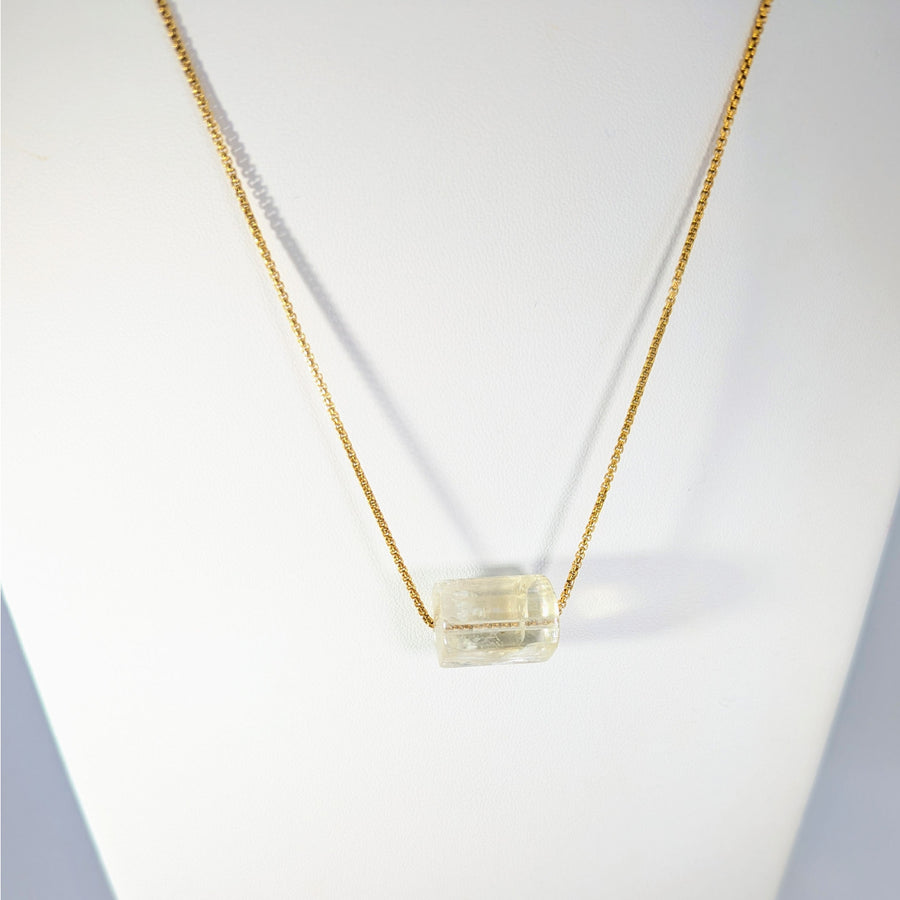 Gold chain necklace with clear cube pendant from Hiddenite Kunzite 17 inch Crystal Necklace Gold Pl
