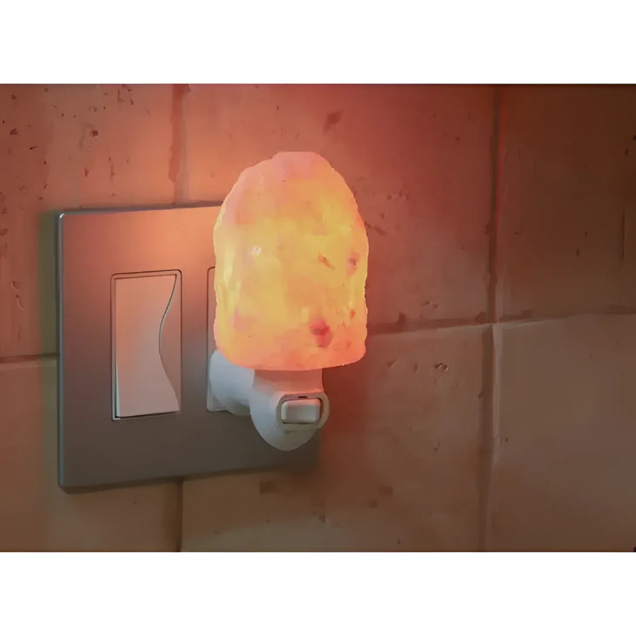 Himalayan Salt Natural Night Light #LV3583 emitting a soft glow on a close-up wall