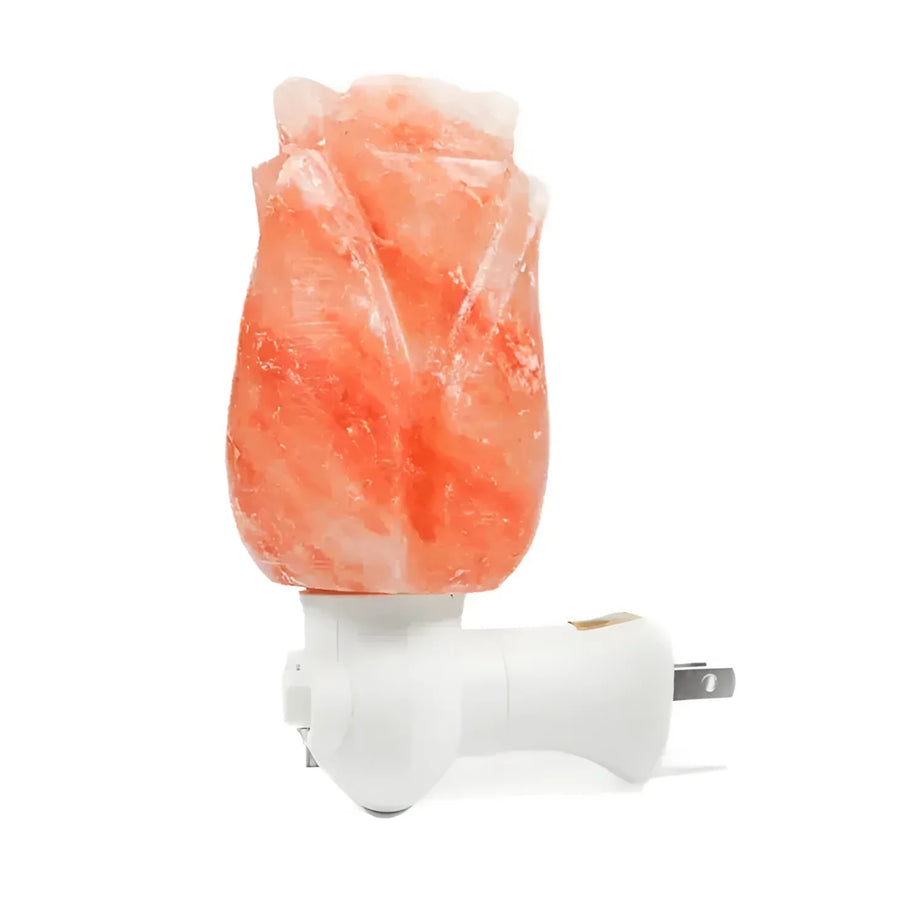 Himalayan Salt Night Light Rose Shape #LV3581, close-up of pink rose on white surface