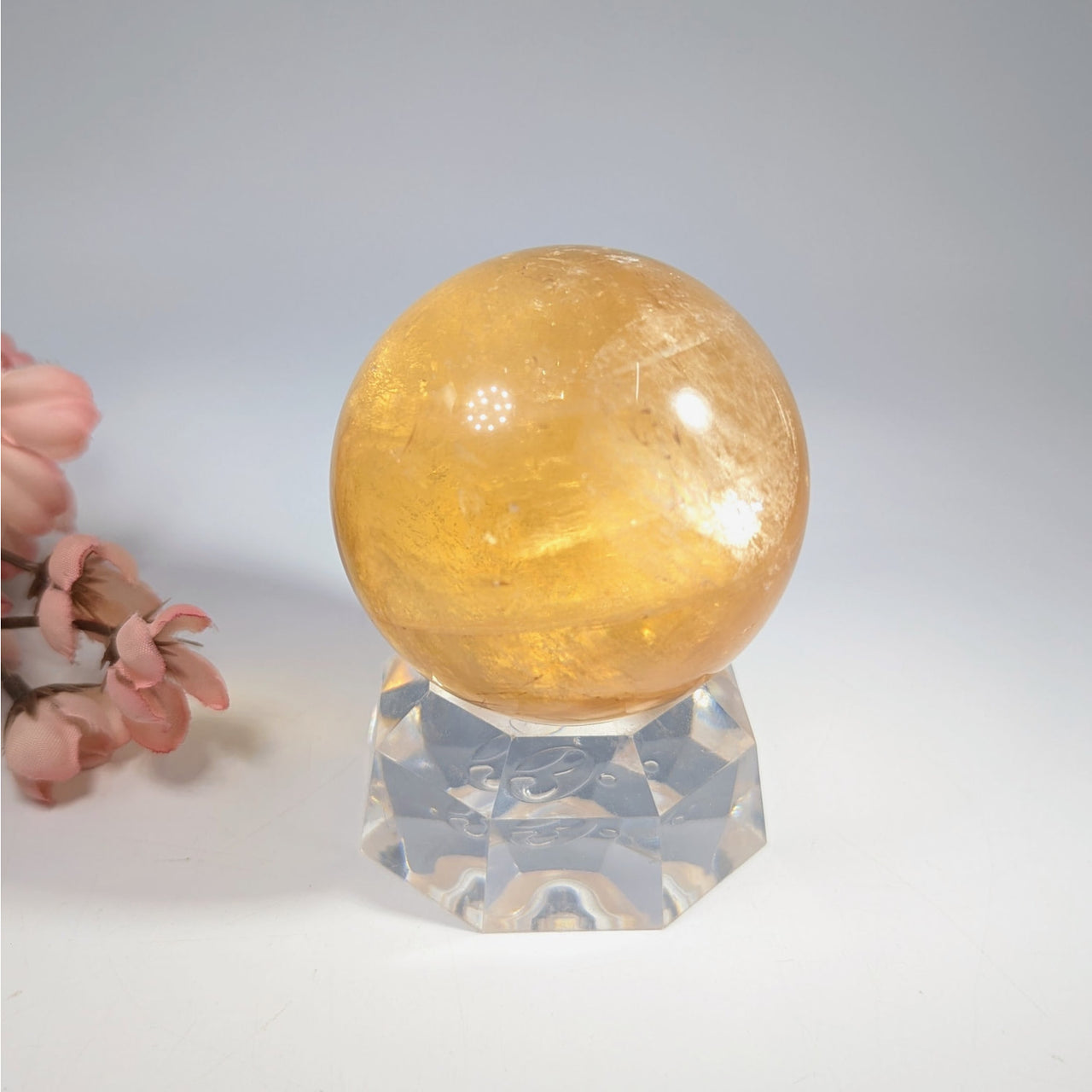 Yellow Honey Calcite 2.3-inch Crystal Sphere on Glass Stand #BC0124