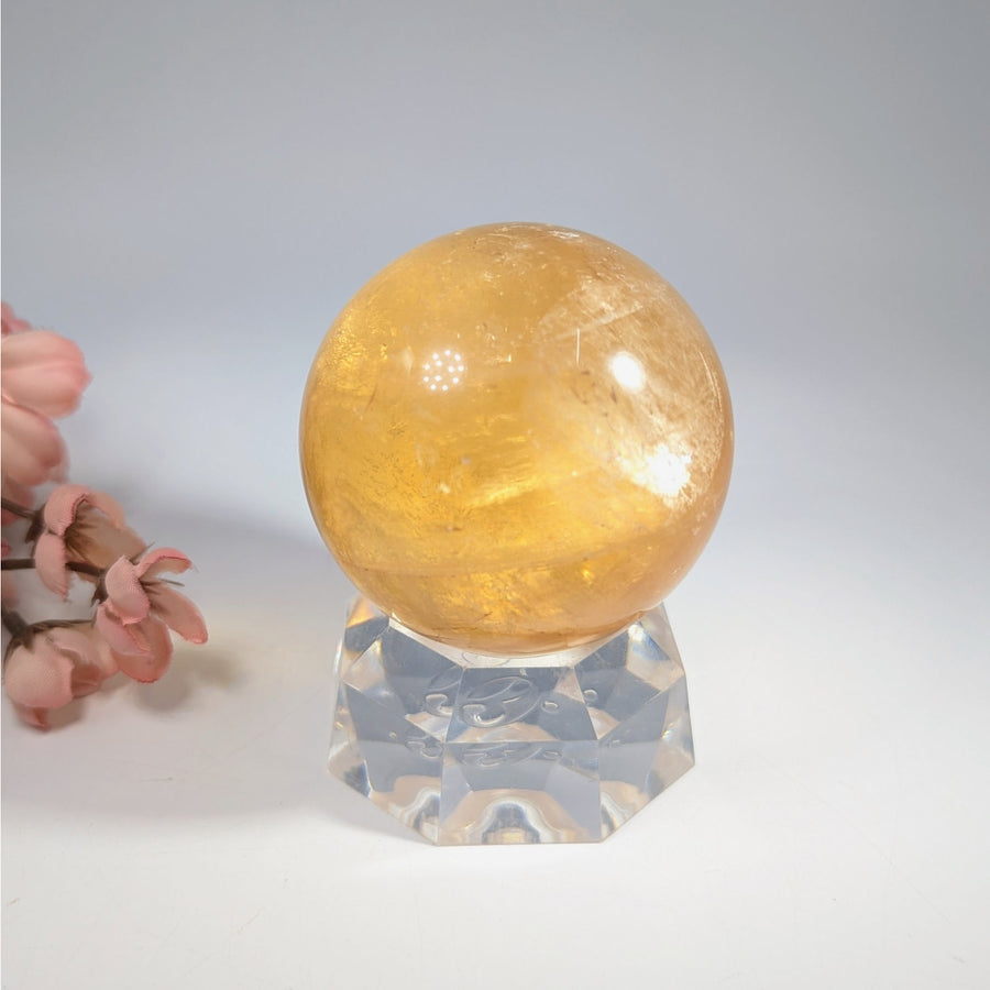 Yellow Honey Calcite 2.3-inch Crystal Sphere on Glass Stand #BC0124