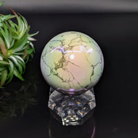 Thumbnail for Glowing globe with world map outlines on crystal-like stand Howlite Aura Sphere #LV6172