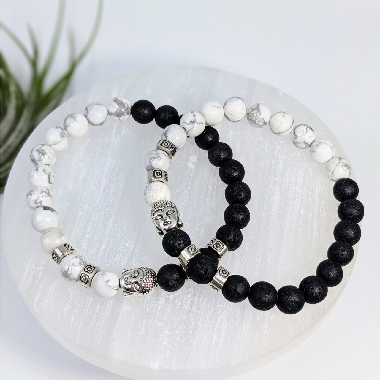 Howlite & Lava Bead 7.5’’ Bracelet with Buddha #LV6529 - $12