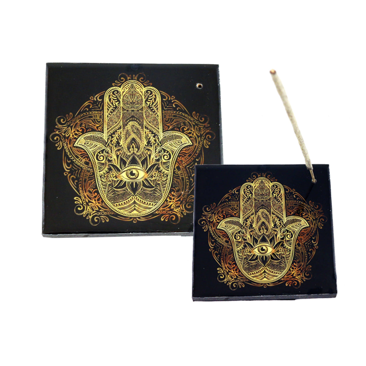 Incense Burner Plate, Wooden - Hamsa (4 in.) #BC0547