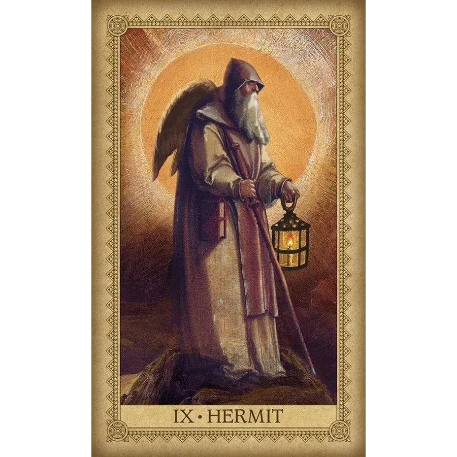 An old man holding a lantern from the Influence Of The Angels Tarot #IAT78 deck