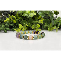 Handmade green aventurine bracelet with gold accents, amethyst, fluorite, rose quartz