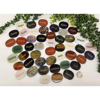 Multicolored engraved crystal affirmation palm stone LV9536