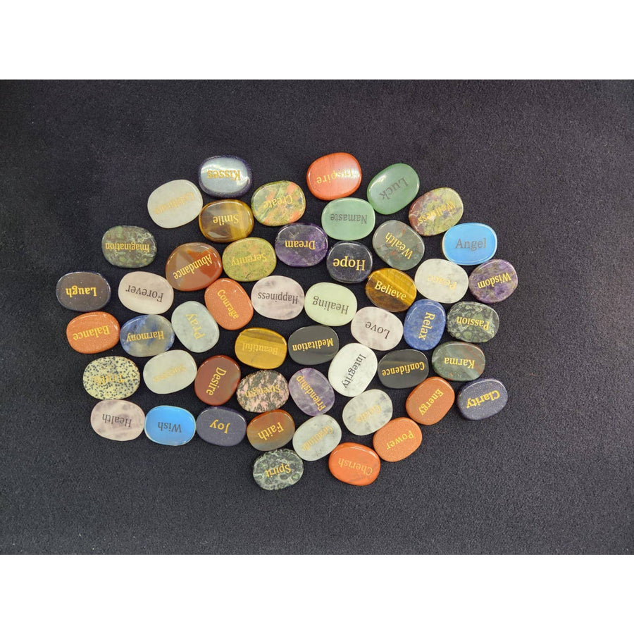 Multicolored engraved affirmation palm stone LV9536