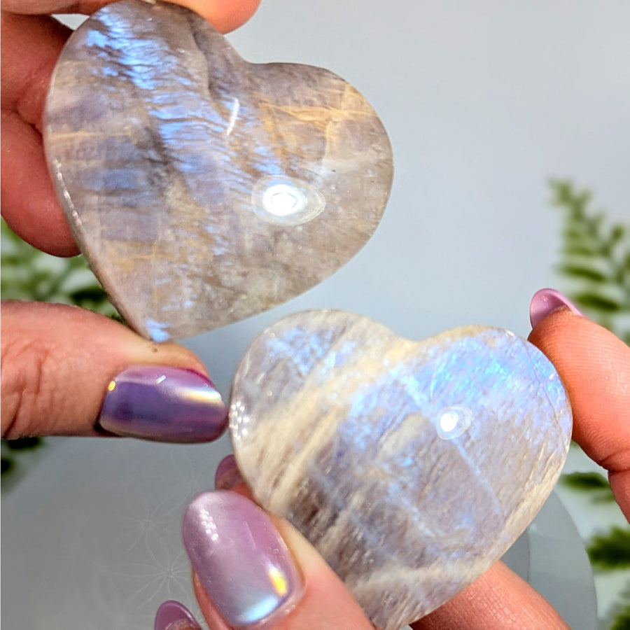 Two 2in iridescent labradorite heart stones #BC0867