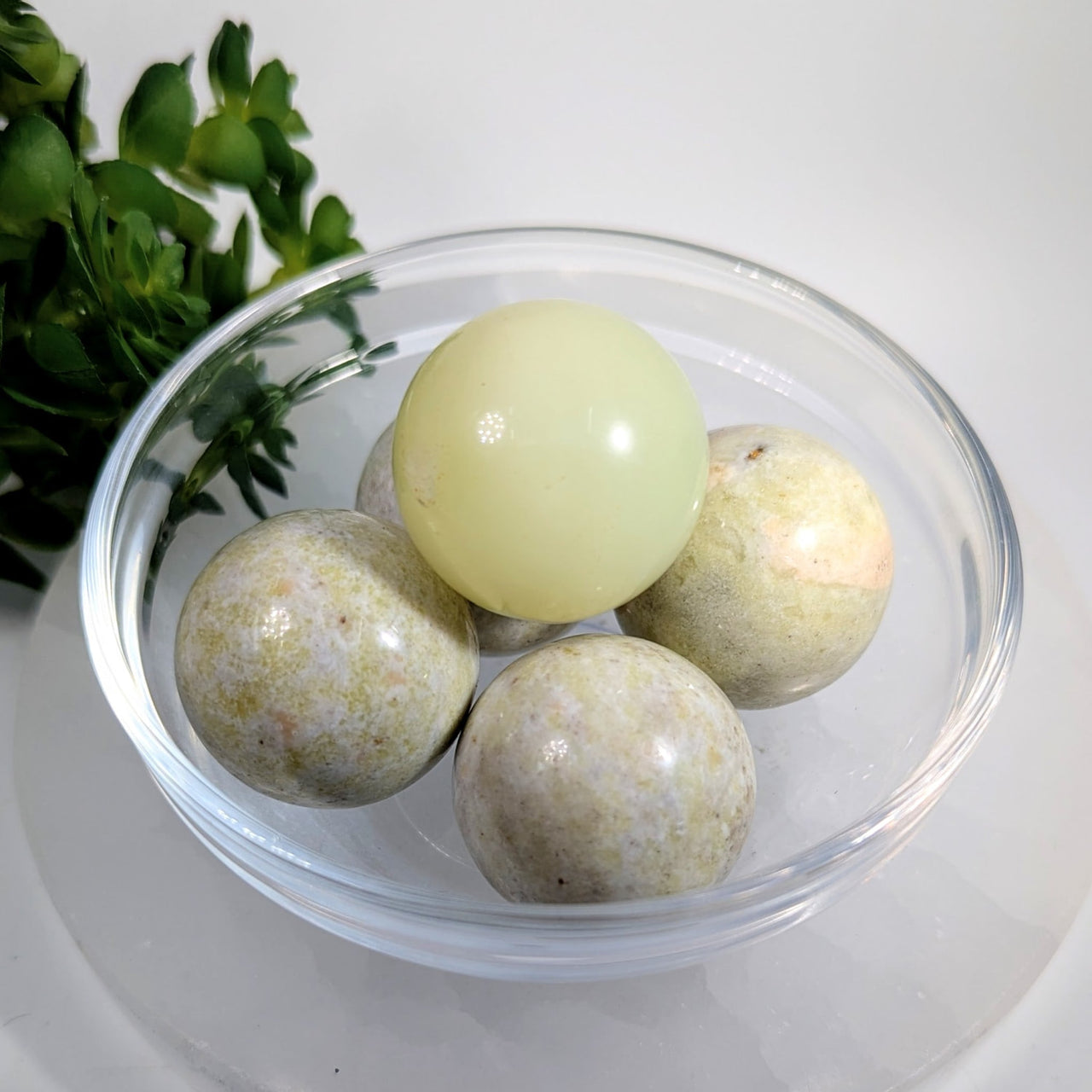 Polished pale green and cream jade sphere, 1.1 inch, #BC0640
