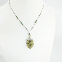 Thumbnail for Delicate silver Jade Briolette 14’’ cluster necklace with pale green stone pendant