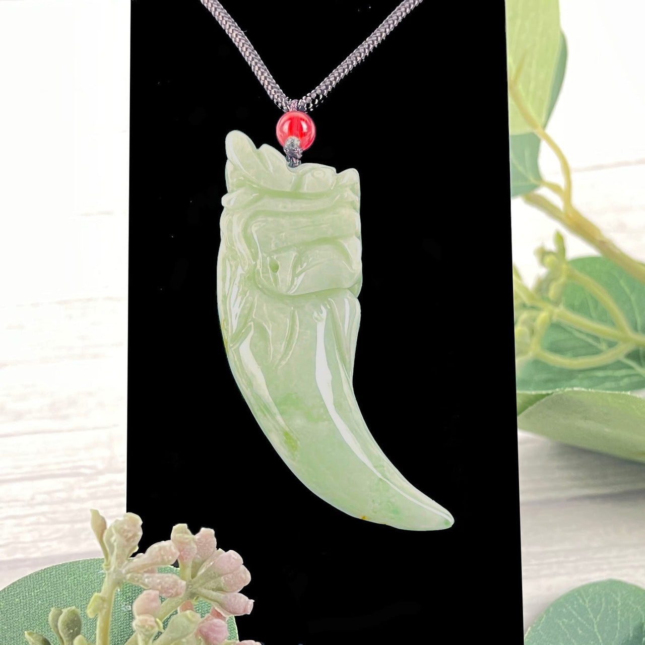 Jade Dragon Bird Horn Adjustable Necklace #J879 - $50