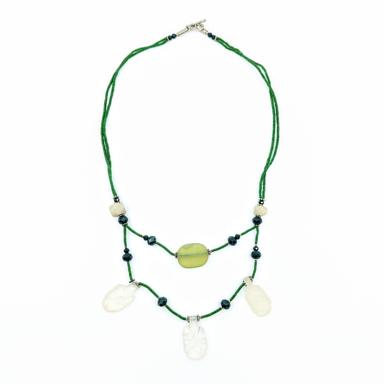 Jade and Glass 26’’ Double Strand Necklace #LV6839 - $68