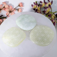 Jade Palm Stone 1.7 - 2’’ w Flower of Life Etching #LV9352
