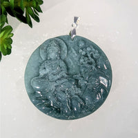 2-inch Jade Quan Yin Medallion Pendant with Seated Buddha #BC0293