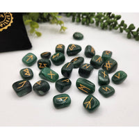 Jade rune set with gold markings in velvet pouch LV9506