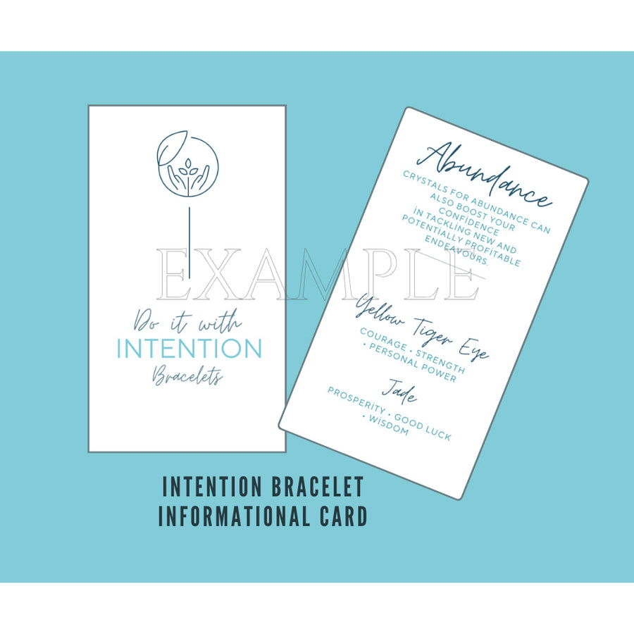 Informational cards for Jade, Tiger’s Eye, and Bloodstone 4MM Beaded Bracelet Abundance