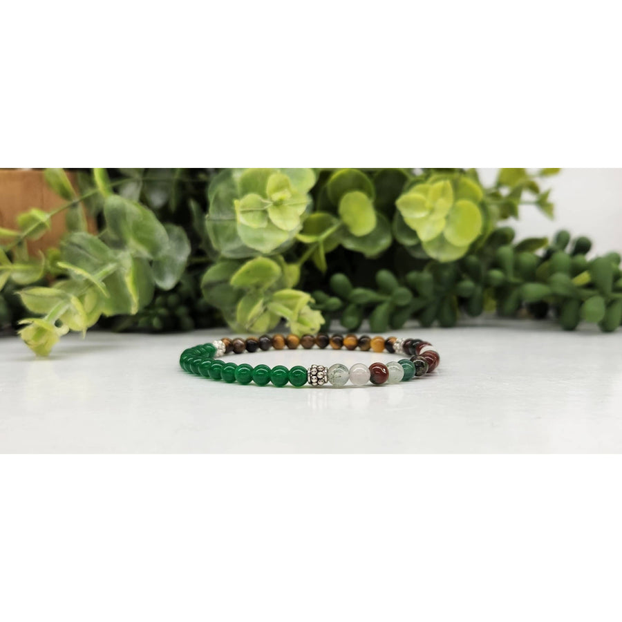 Colorful Jade Tiger’s Eye and Bloodstone Beaded Bracelet for abundance on display