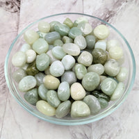 Thumbnail for Bowl of green and white marble tumbled stones - Jade Tumble Stone (.85’) #LV2290