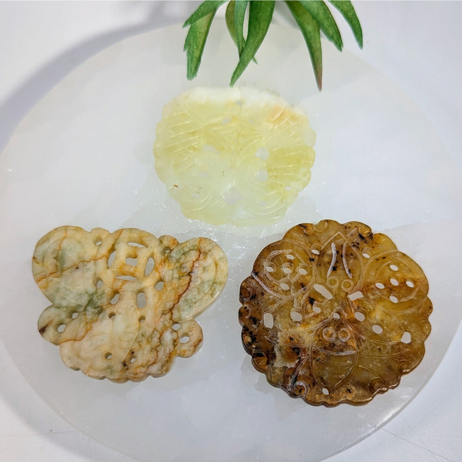 Jadeite 1.7 2’’ Small Carved Medallion Pendant #LV9449