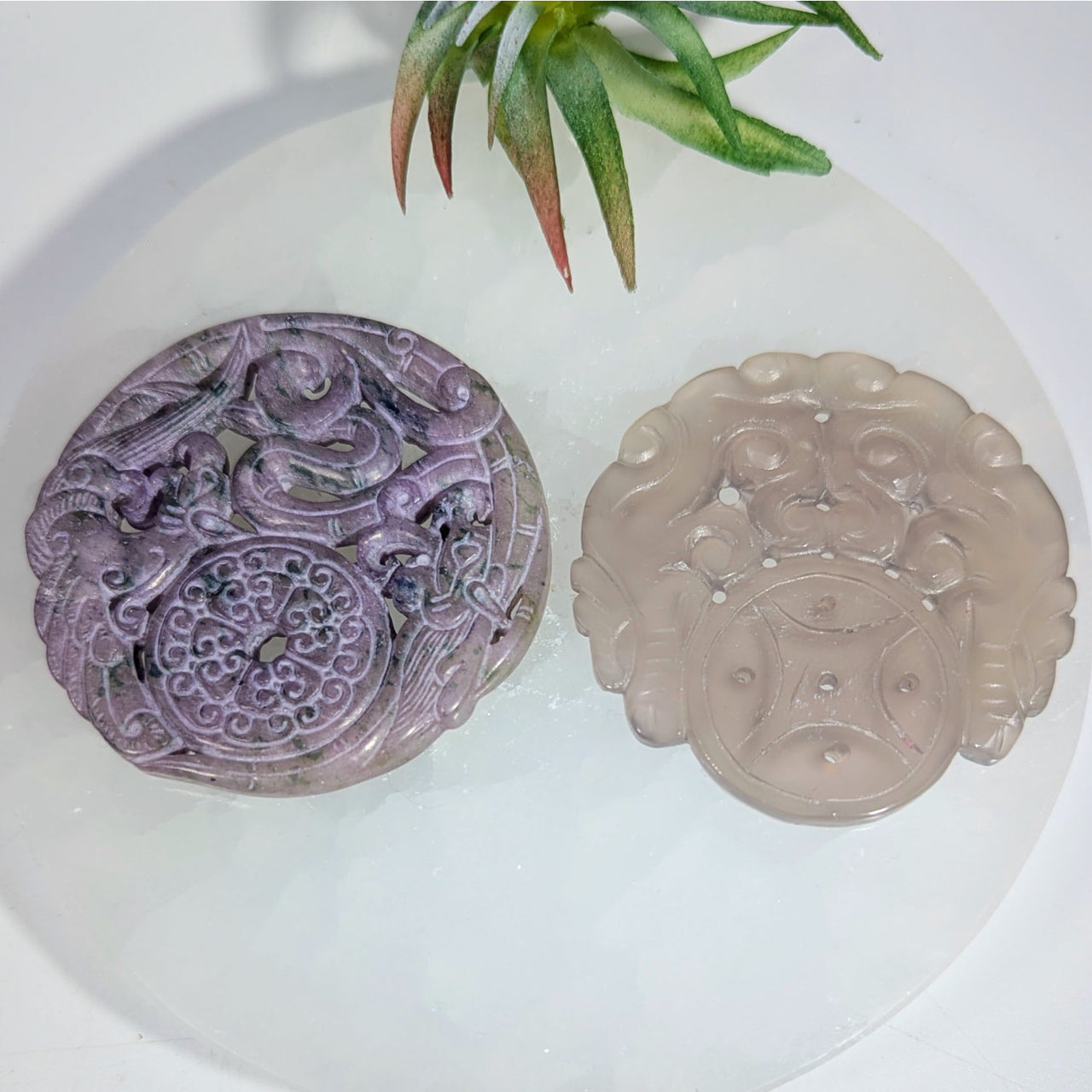 Jadeite 2.4’’ Carved Chinese Medallion Pendant #LV9447