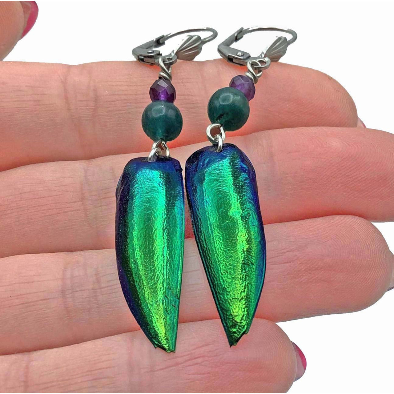 Jewel Beetle Earrings Apatite and Mini Amethyst - 25%