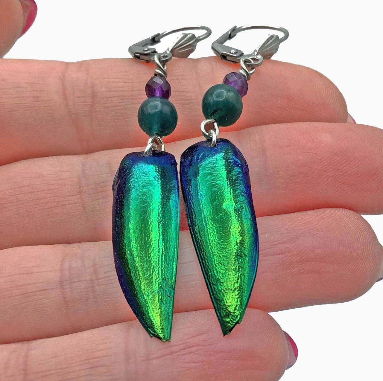 Jewel Beetle Earrings Apatite and Mini Amethyst - 25% OFF #SK2186