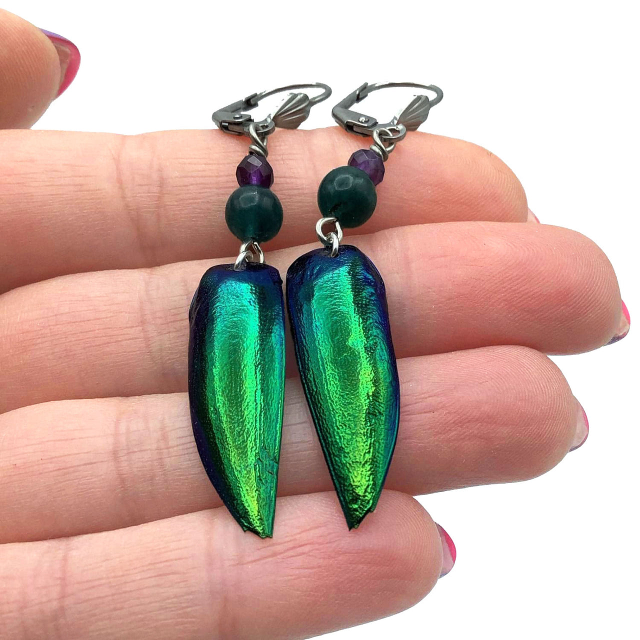Jewel Beetle Earrings Apatite and Mini Amethyst - 25% OFF #SK2186